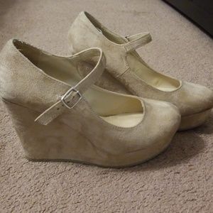 Nude suede mary Jane platform wedges size 10